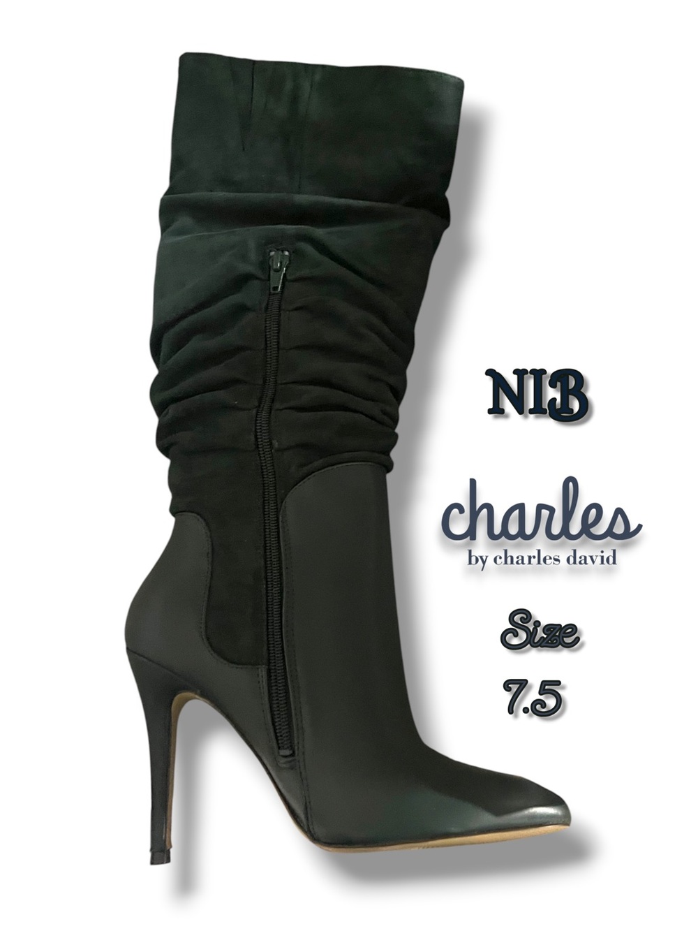 NIB Charles by Charles David Playa Forest Green Slouchy Stiletto Boots Size 7.5